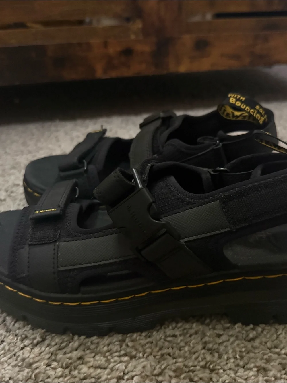 Dr. Martens Black Sandal Platform with Yellow Stitching